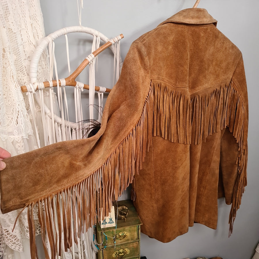 Vintage Tan Suede Fringed Western Jacket Medium 10/12