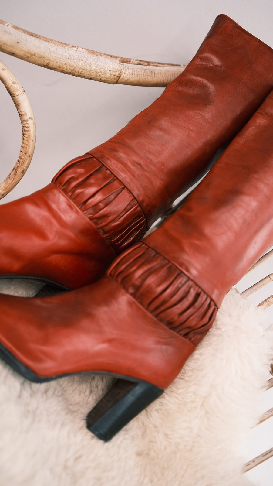 70s red soft leather high boots size 8.5