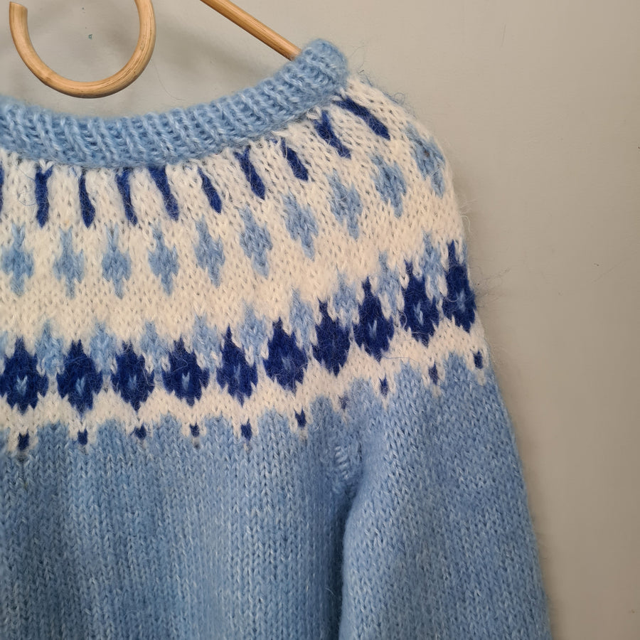 vintage hand knit women's winter warm mohair jumper - size m