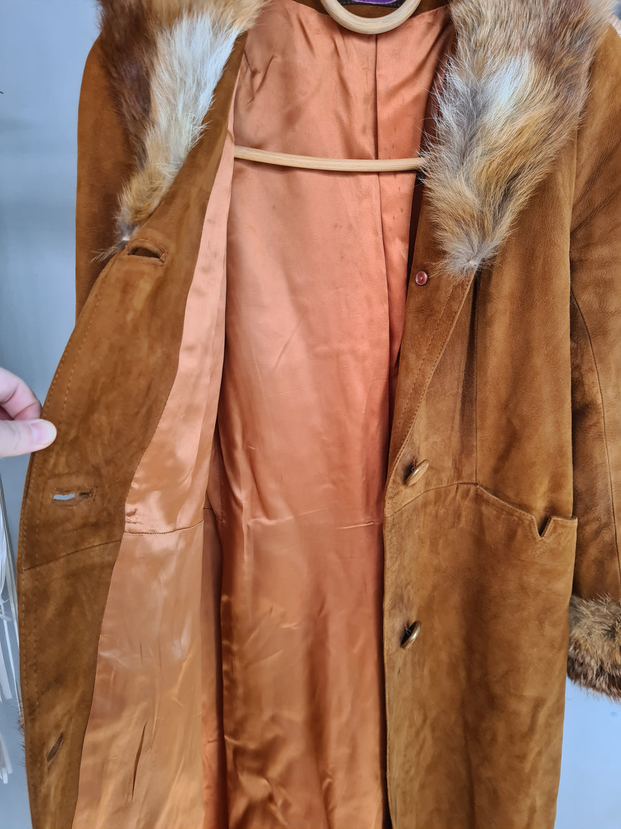 60s Tan Suede/Fur coat S/M