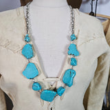 "Bohemian Faux Turquoise Statement Necklace with Silver Chain Links"