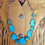 "Bohemian Faux Turquoise Statement Necklace with Silver Chain Links"