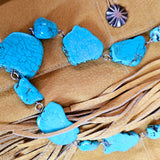 "Bohemian Faux Turquoise Statement Necklace with Silver Chain Links"