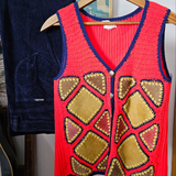 Vintage 70s Crochet & Suede Patchwork Vest – Red Boho Western