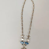 Sterling Silver Necklace Inlaid Turquoise & Mother Of Pearl Angel Drop Vintage