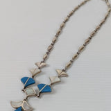 Sterling Silver Necklace Inlaid Turquoise & Mother Of Pearl Angel Drop Vintage