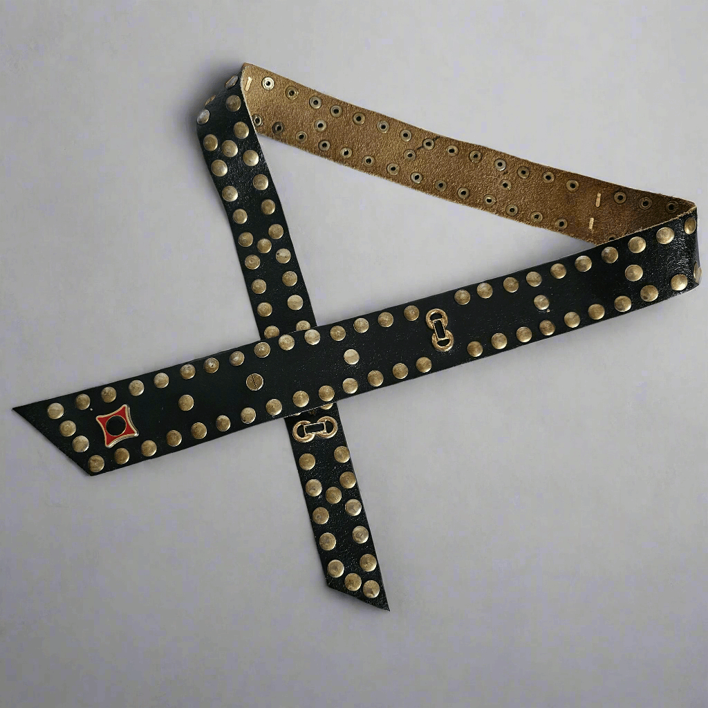 Vintage Studded Black Leather Waist Belt – Handmade Statement Piece
