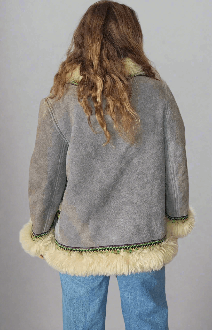 70s Vintage Shearling & Suede Folk Jacket – One of a Kind