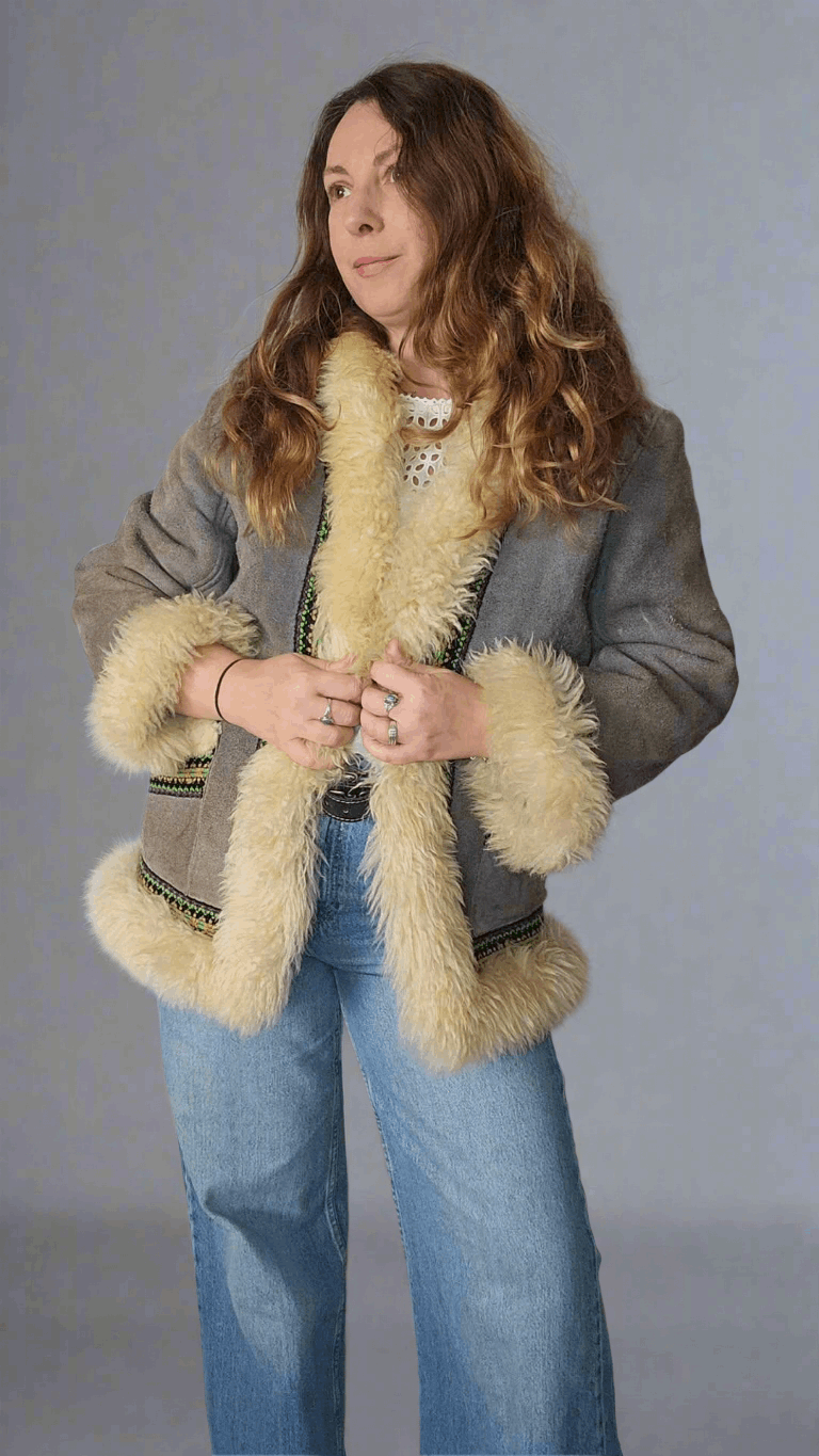 70s Vintage Shearling & Suede Folk Jacket – One of a Kind