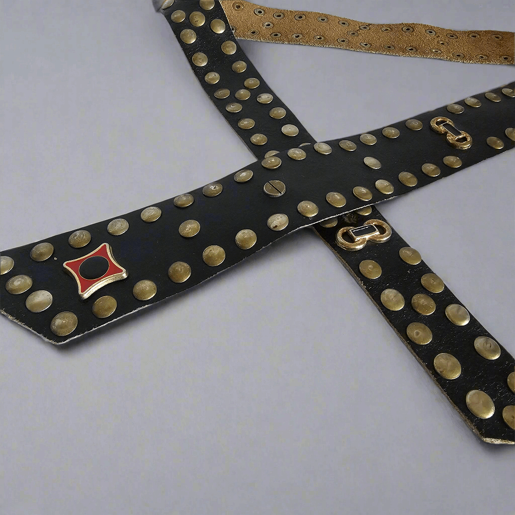 Vintage Studded Black Leather Waist Belt – Handmade Statement Piece