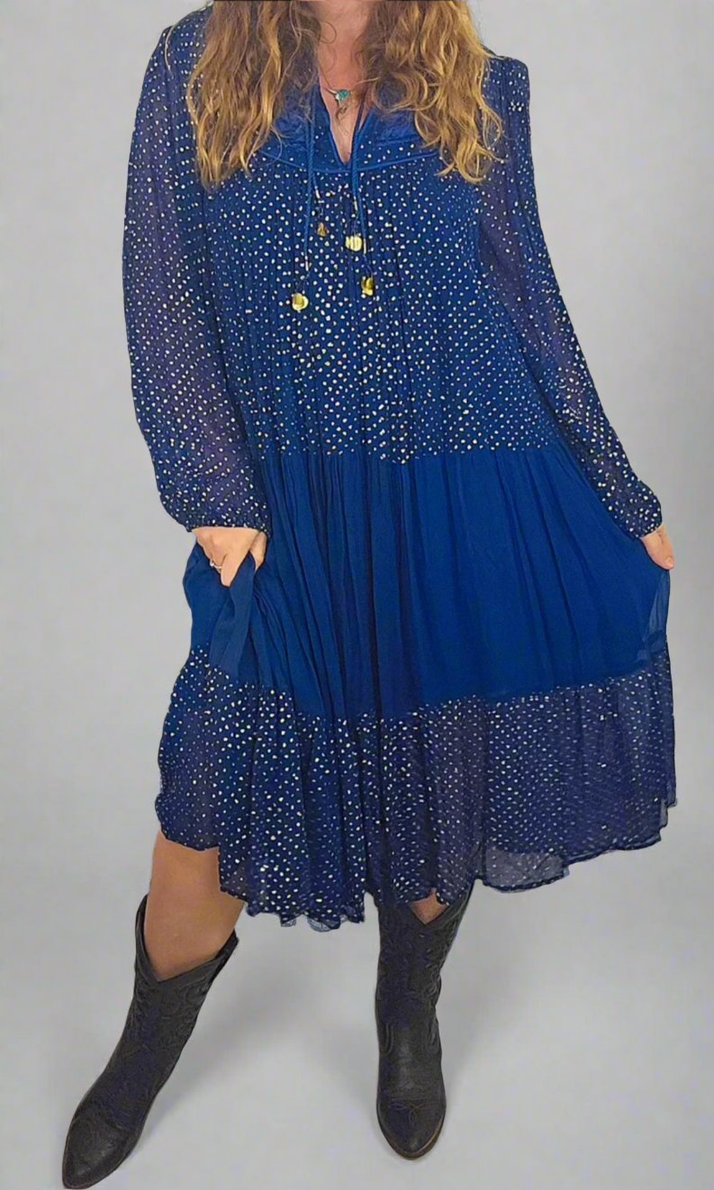 Vintage blue Cotton Adini Indian Dress
