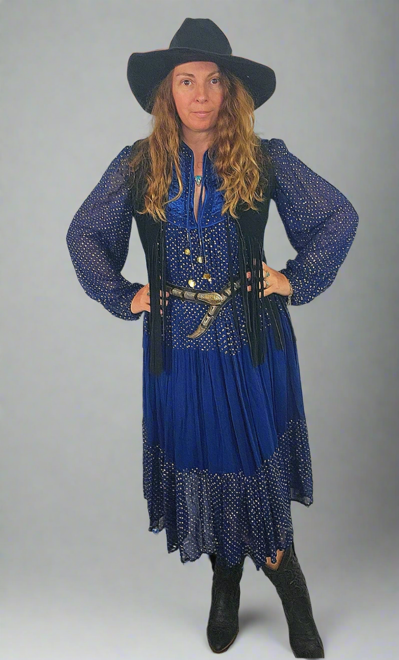 Vintage blue Cotton Adini Indian Dress
