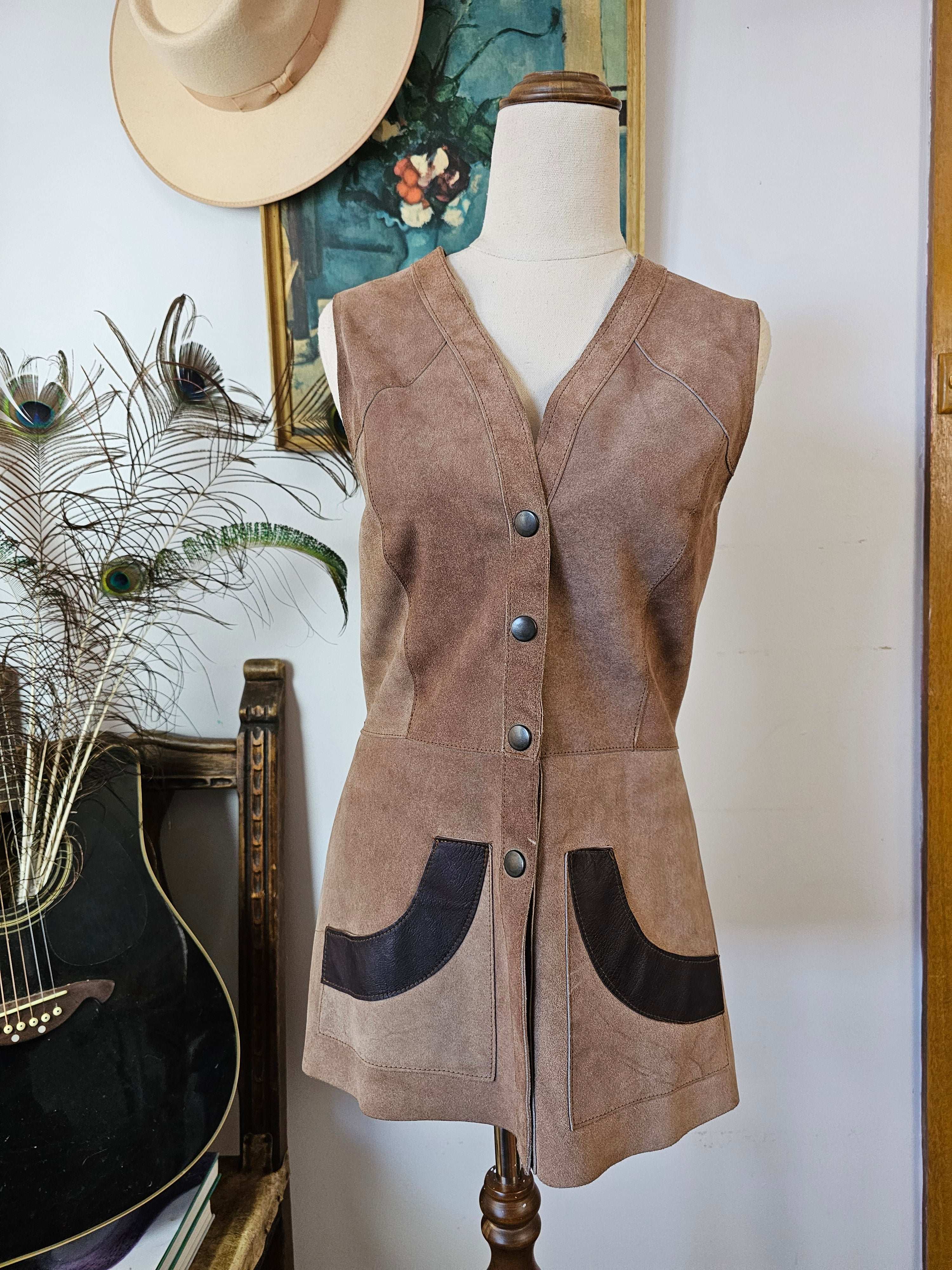 Vintage Two-Tone Suede Vest – Western Folk Classic