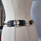 Vintage Bone & Beaded Leather Concho Belt | 77–88cm