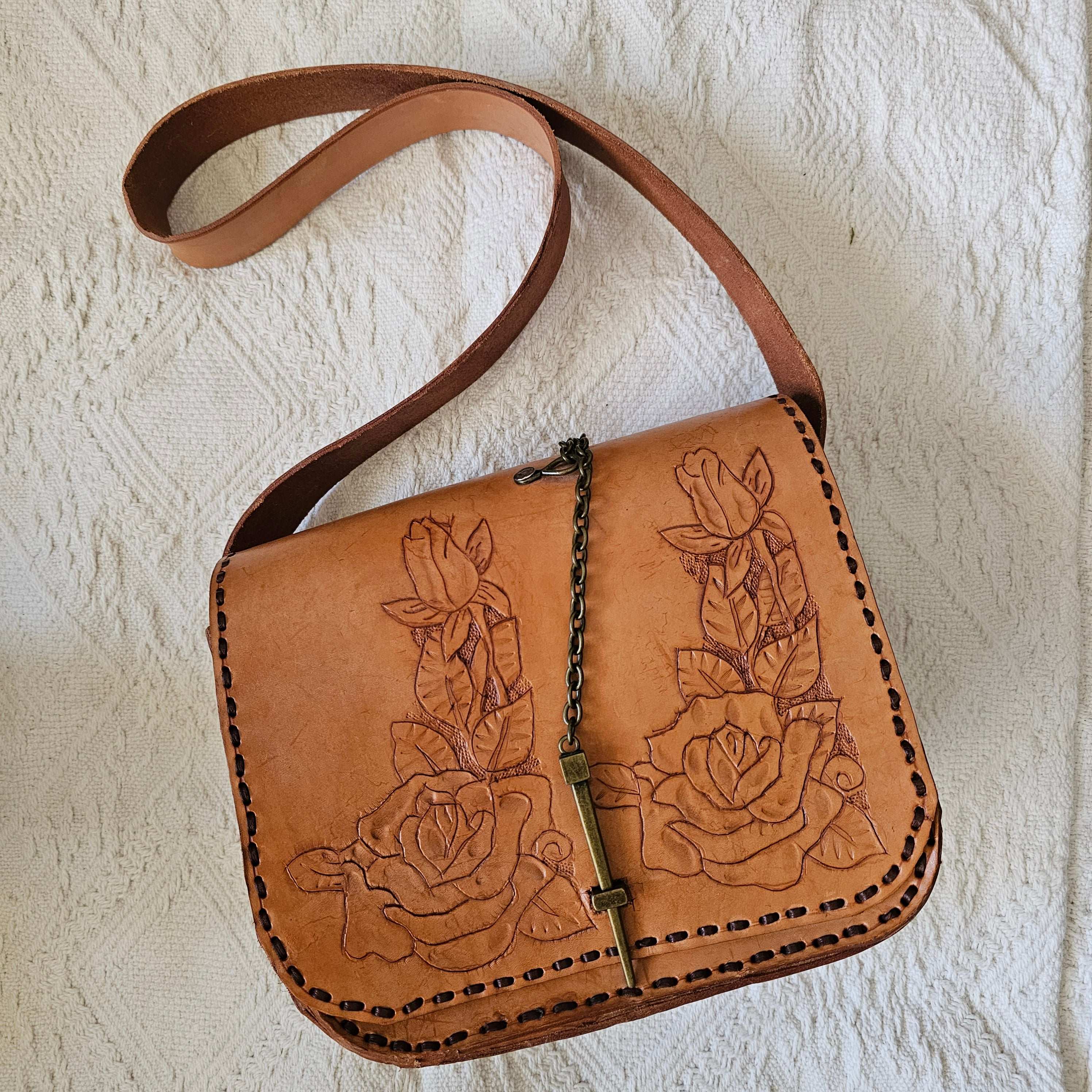 Vintage Hand-Tooled Leather Shoulder Bag