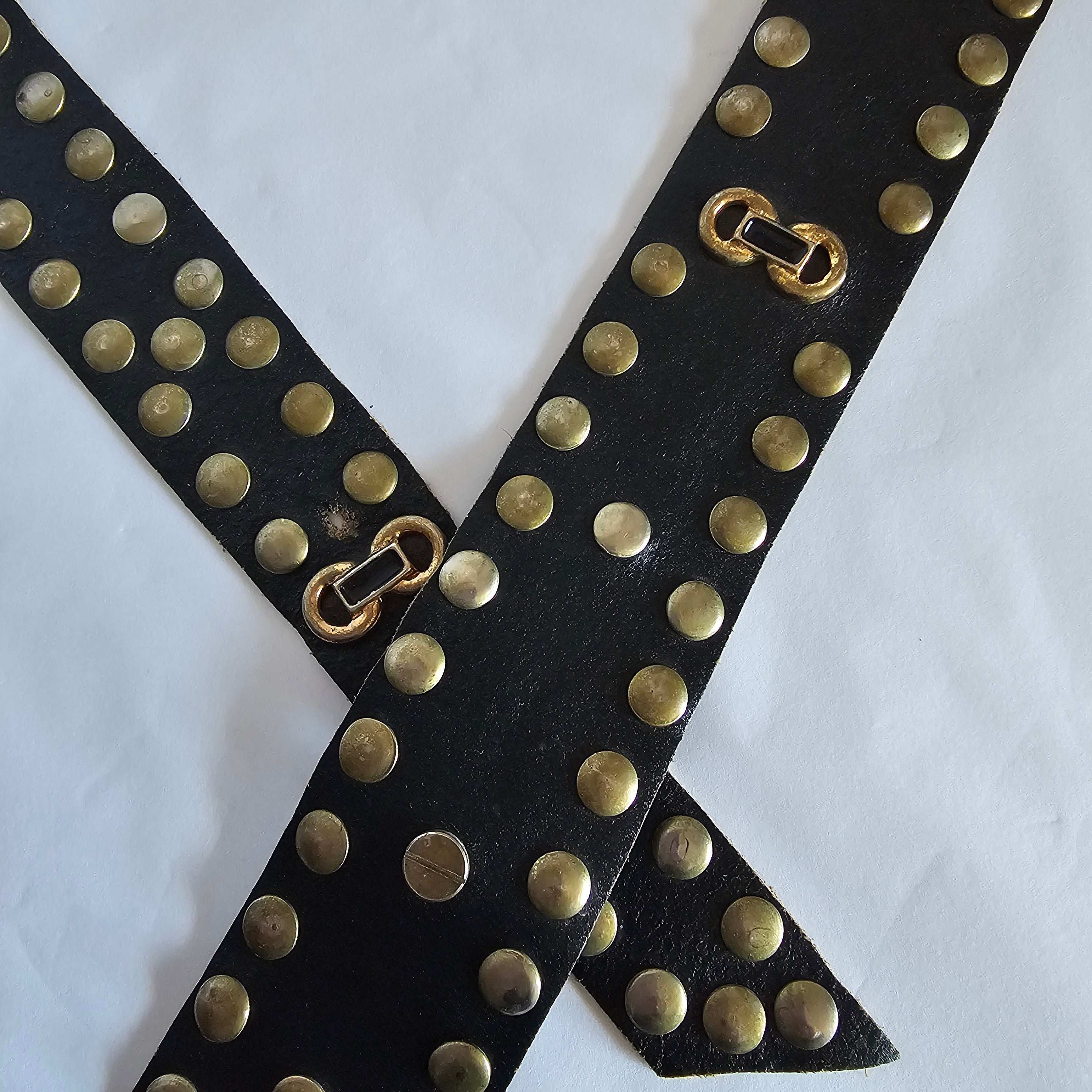 Vintage Studded Black Leather Waist Belt – Handmade Statement Piece