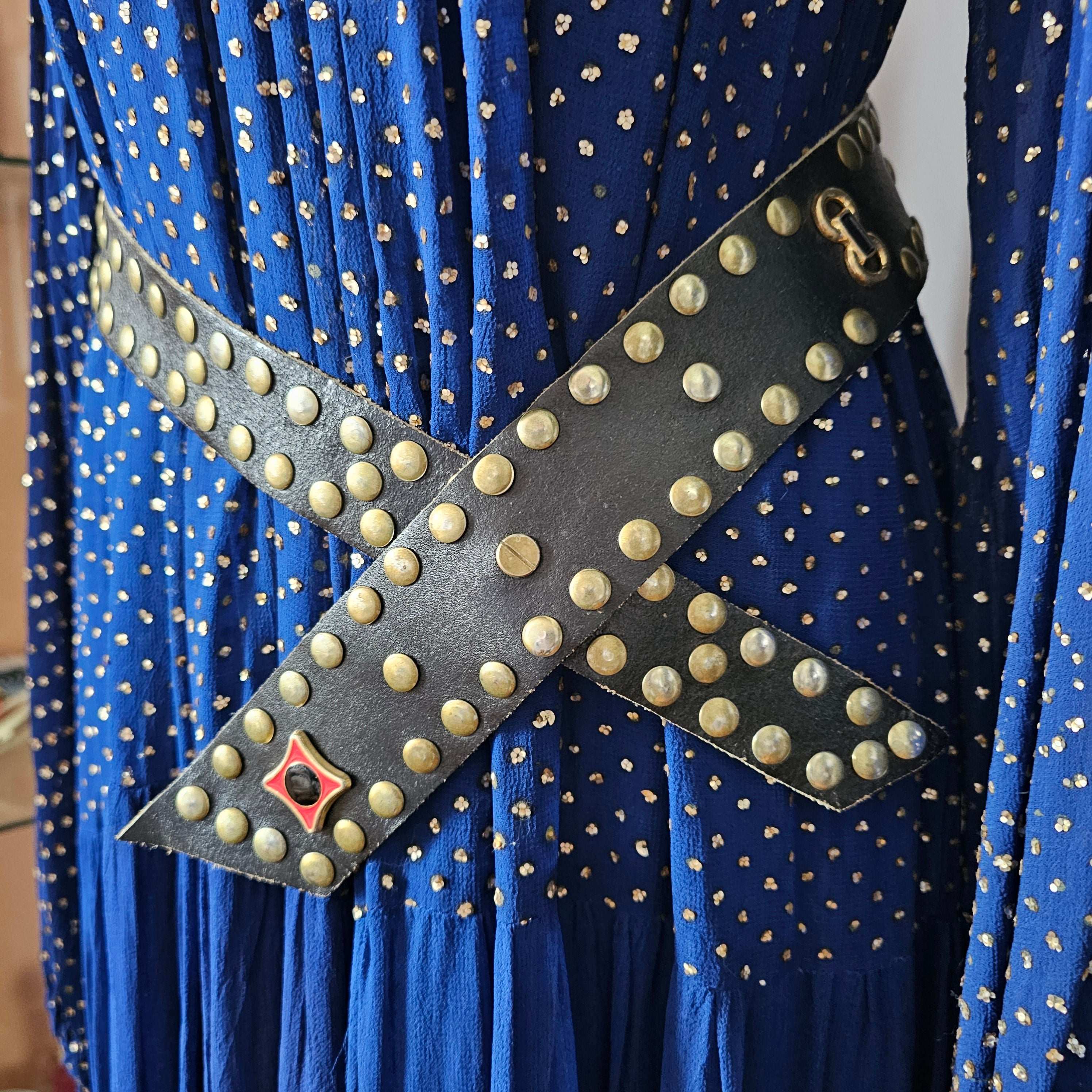 Vintage Studded Black Leather Waist Belt – Handmade Statement Piece
