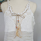 Vintage Crochet Cami Top – White Boho Knit M