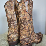 Ferrini Italia Vintage Western Boots – Embossed Leather, Floral Inlay (Best Fit AU 6.5–7)