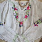 White emnroidered folk blouse with floral embroidery