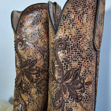 Ferrini Italia Vintage Western Boots – Embossed Leather, Floral Inlay (Best Fit AU 6.5–7)