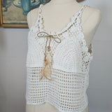 Vintage Crochet Cami Top – White Boho Knit M