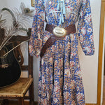 Property of Zephyr – Sienna Long Layer Dress styled on mannequin with belt and necklace, highlighting bohemian aesthetic, size small.