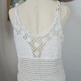 Vintage Crochet Cami Top – White Boho Knit M