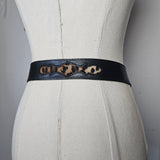 Black Leather & Leopard Hair-Hide Western Belt