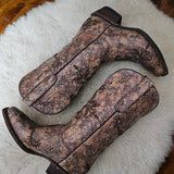 Ferrini Italia Vintage Western Boots – Embossed Leather, Floral Inlay (Best Fit AU 6.5–7)