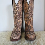 Ferrini Italia Vintage Western Boots – Embossed Leather, Floral Inlay (Best Fit AU 6.5–7)