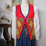 Vintage 70s Crochet & Suede Patchwork Vest – Red Boho Western