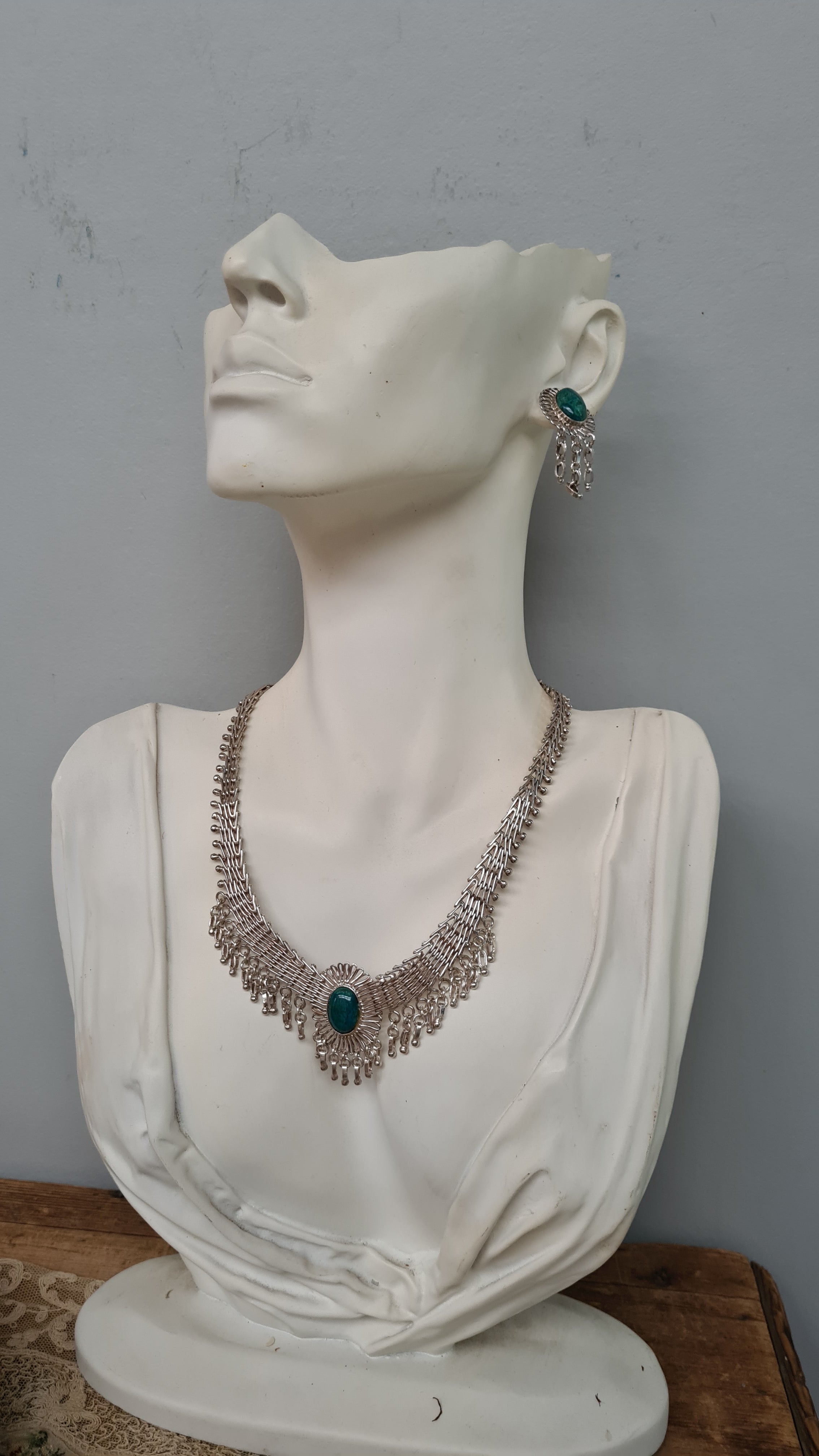 Vintage Art Deco sterling silver fine jewelry set Turquoise stones - Devils the Angel