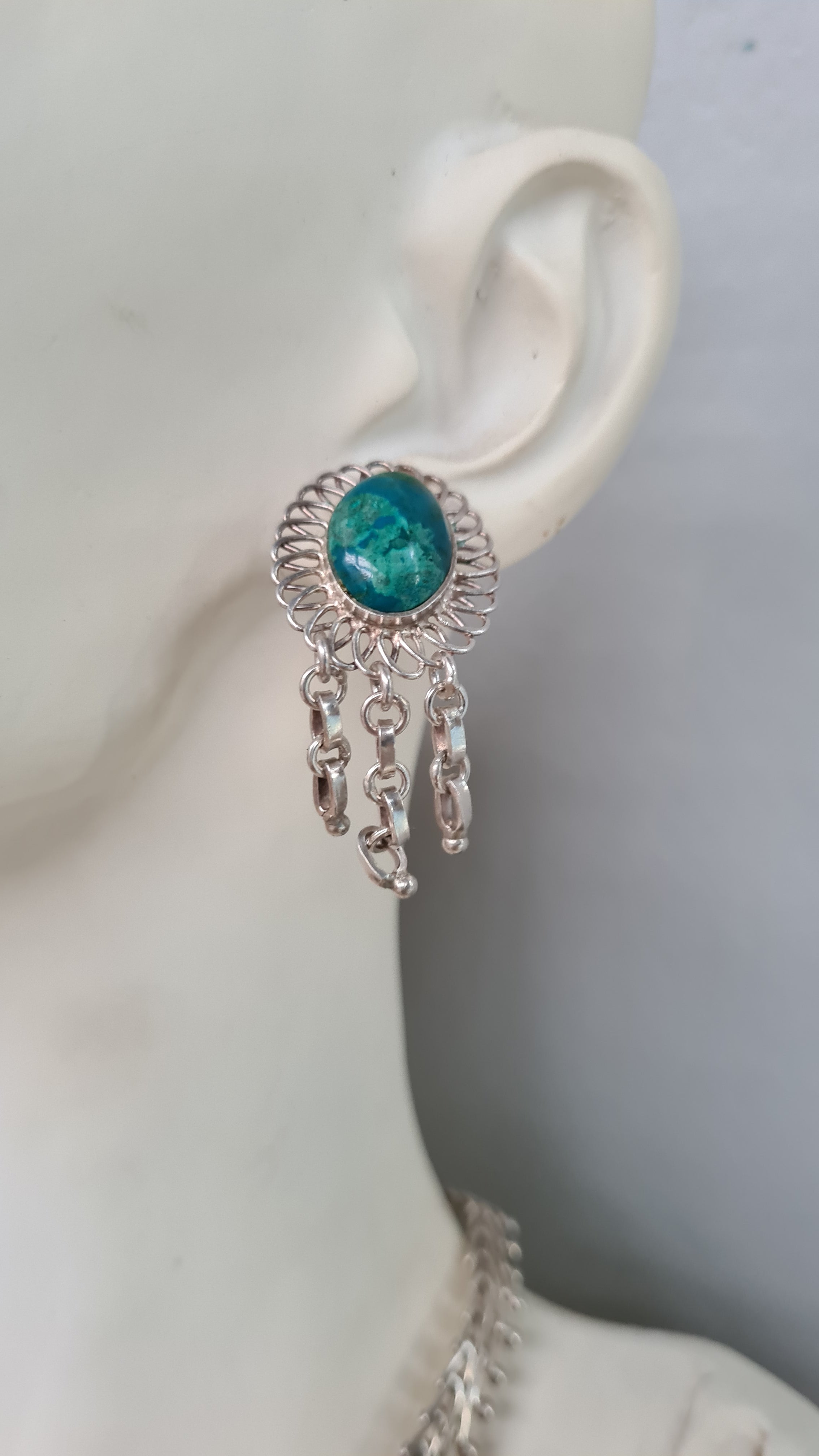 Vintage Art Deco sterling silver fine jewelry set Turquoise stones - Devils the Angel