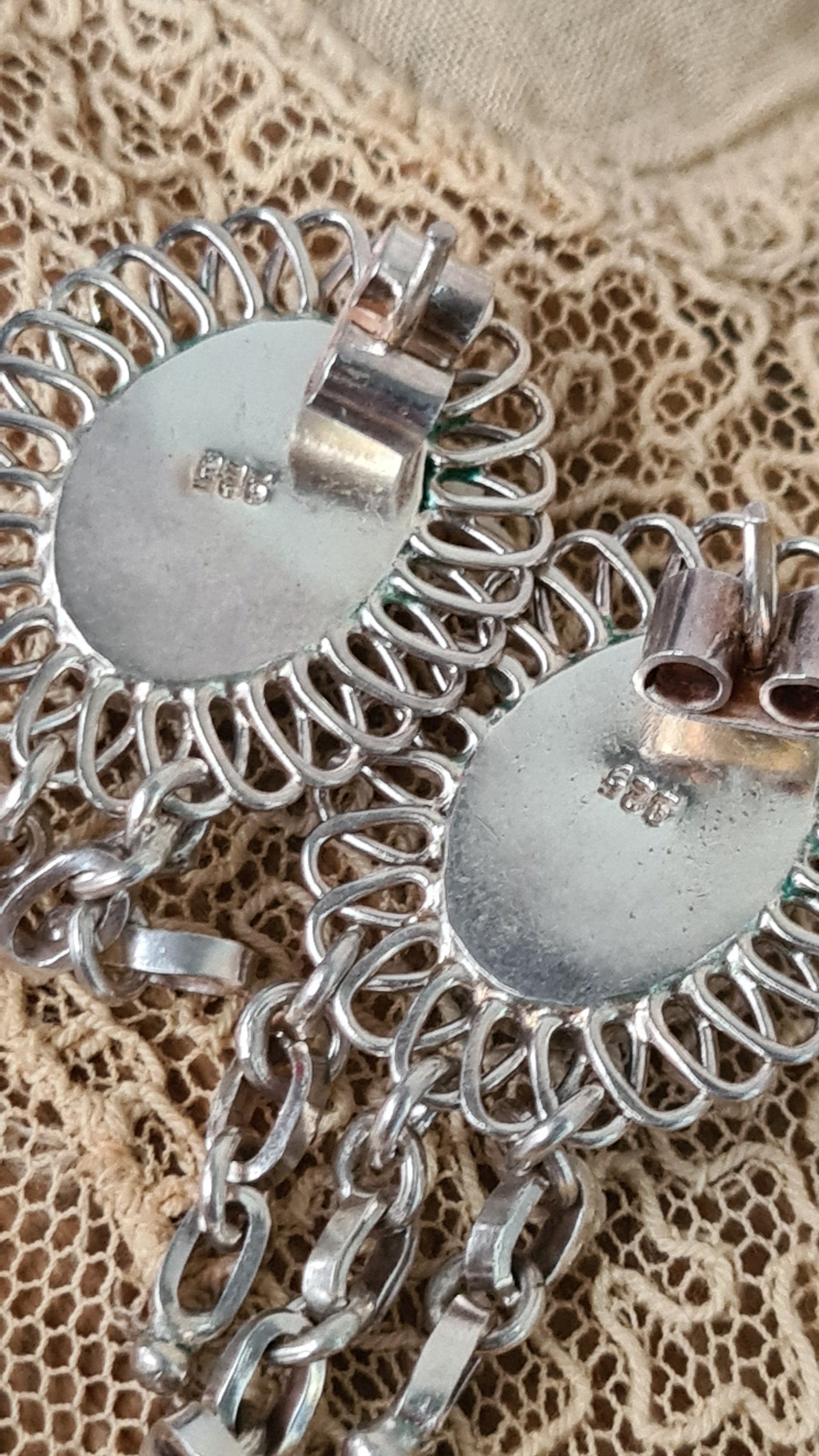 Vintage Art Deco sterling silver fine jewelry set Turquoise stones - Devils the Angel