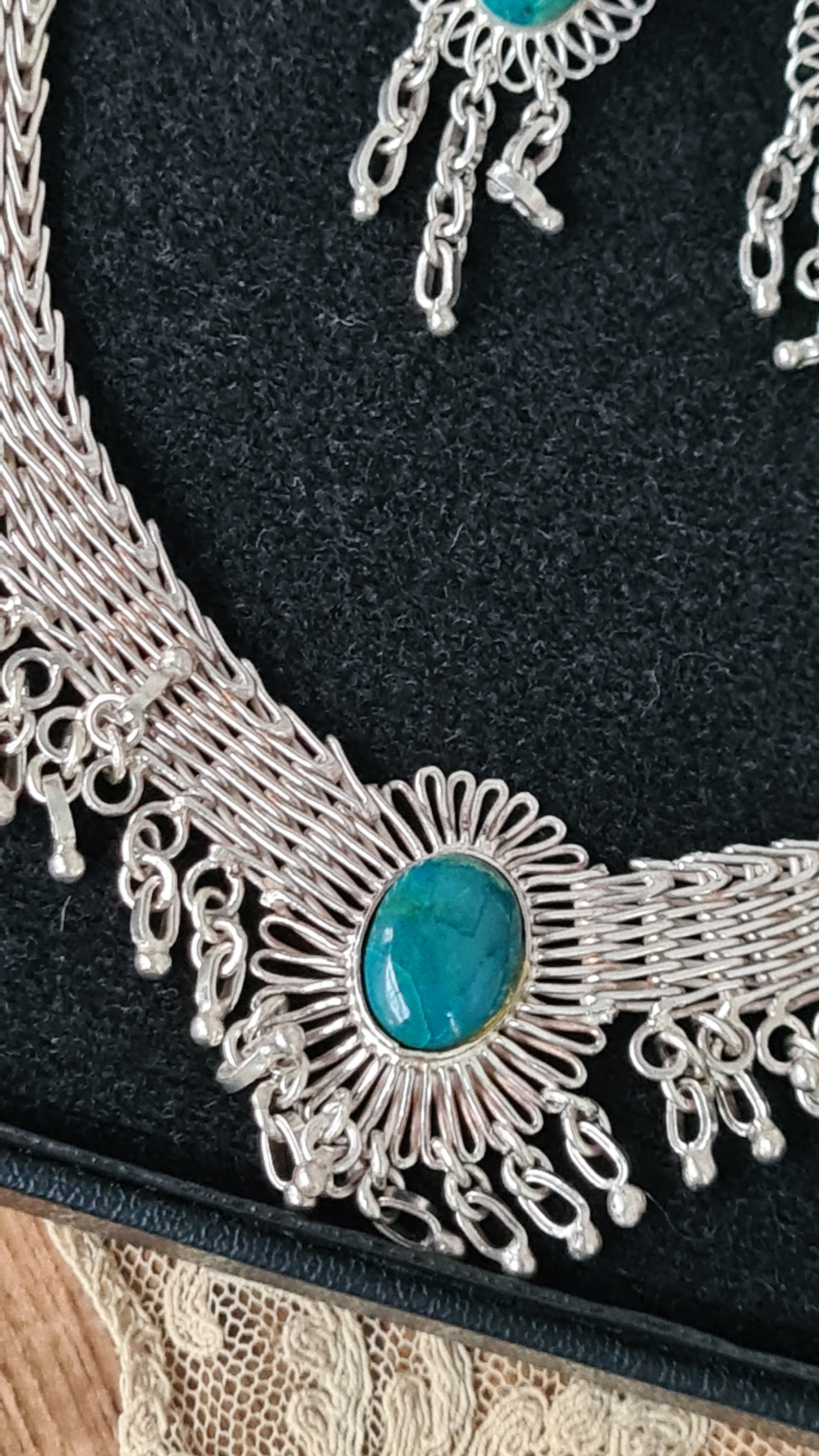 Vintage Art Deco sterling silver fine jewelry set Turquoise stones - Devils the Angel