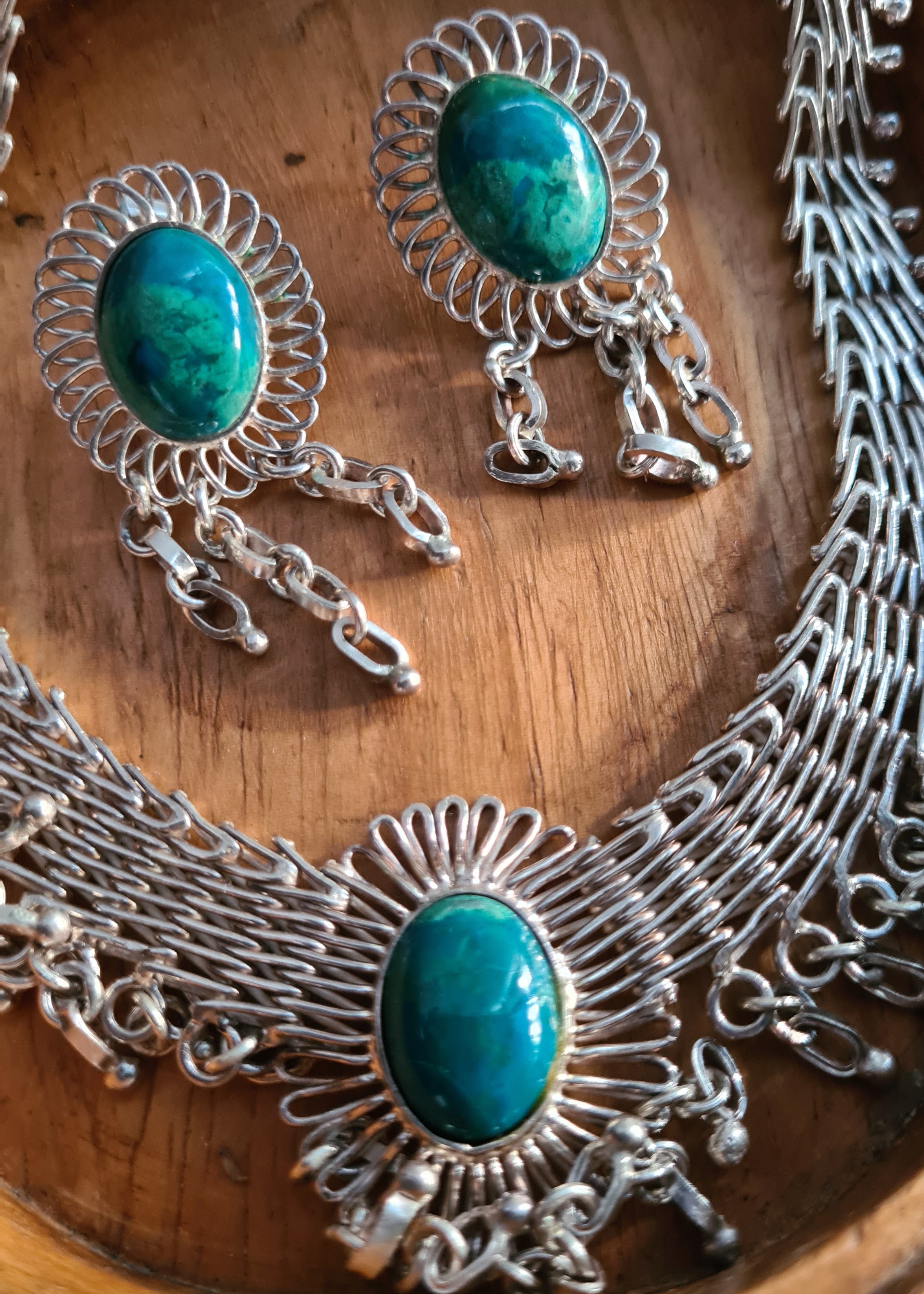 Vintage Art Deco sterling silver fine jewelry set Turquoise stones - Devils the Angel