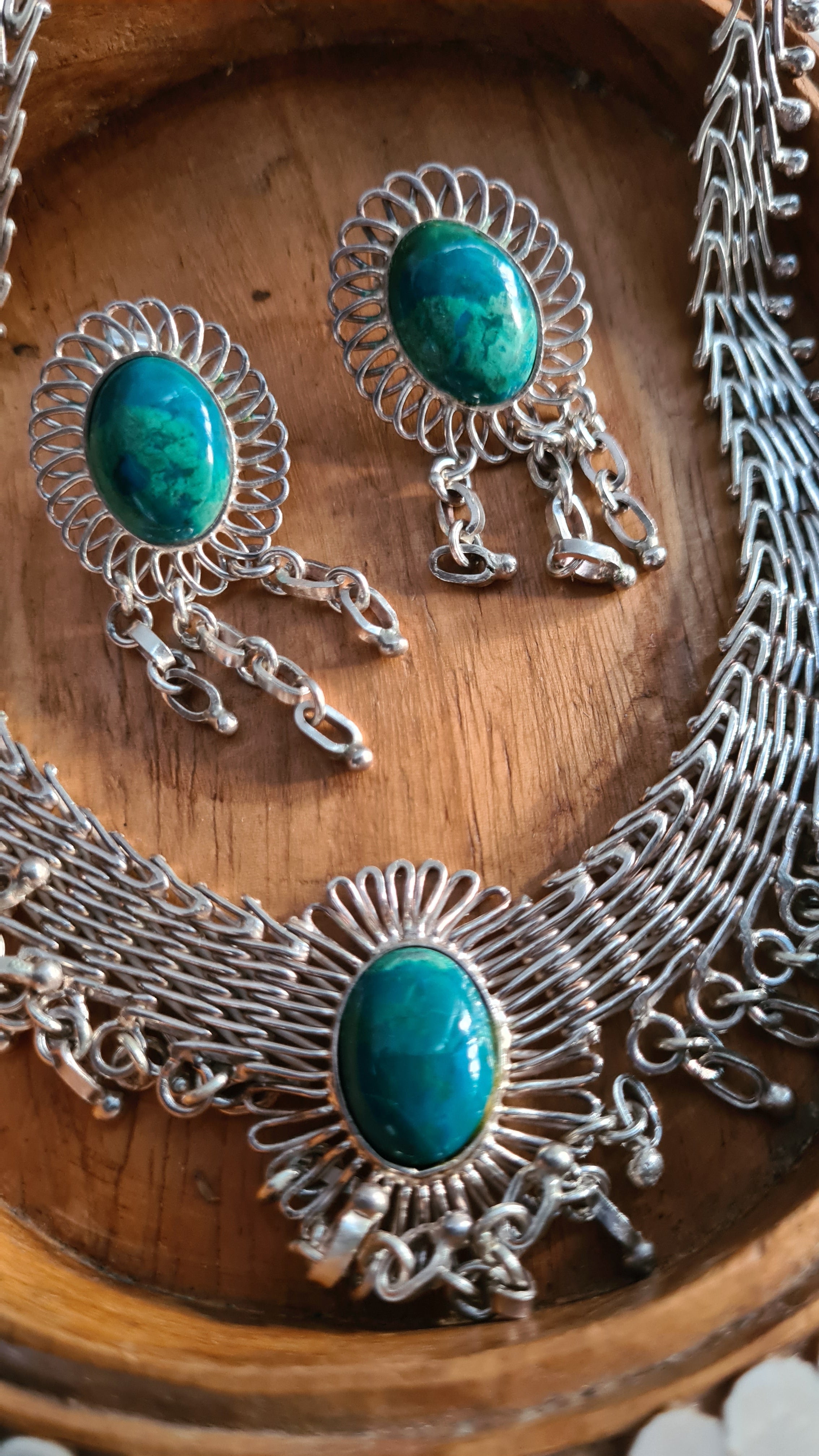 Vintage Art Deco sterling silver fine jewelry set Turquoise stones - Devils the Angel