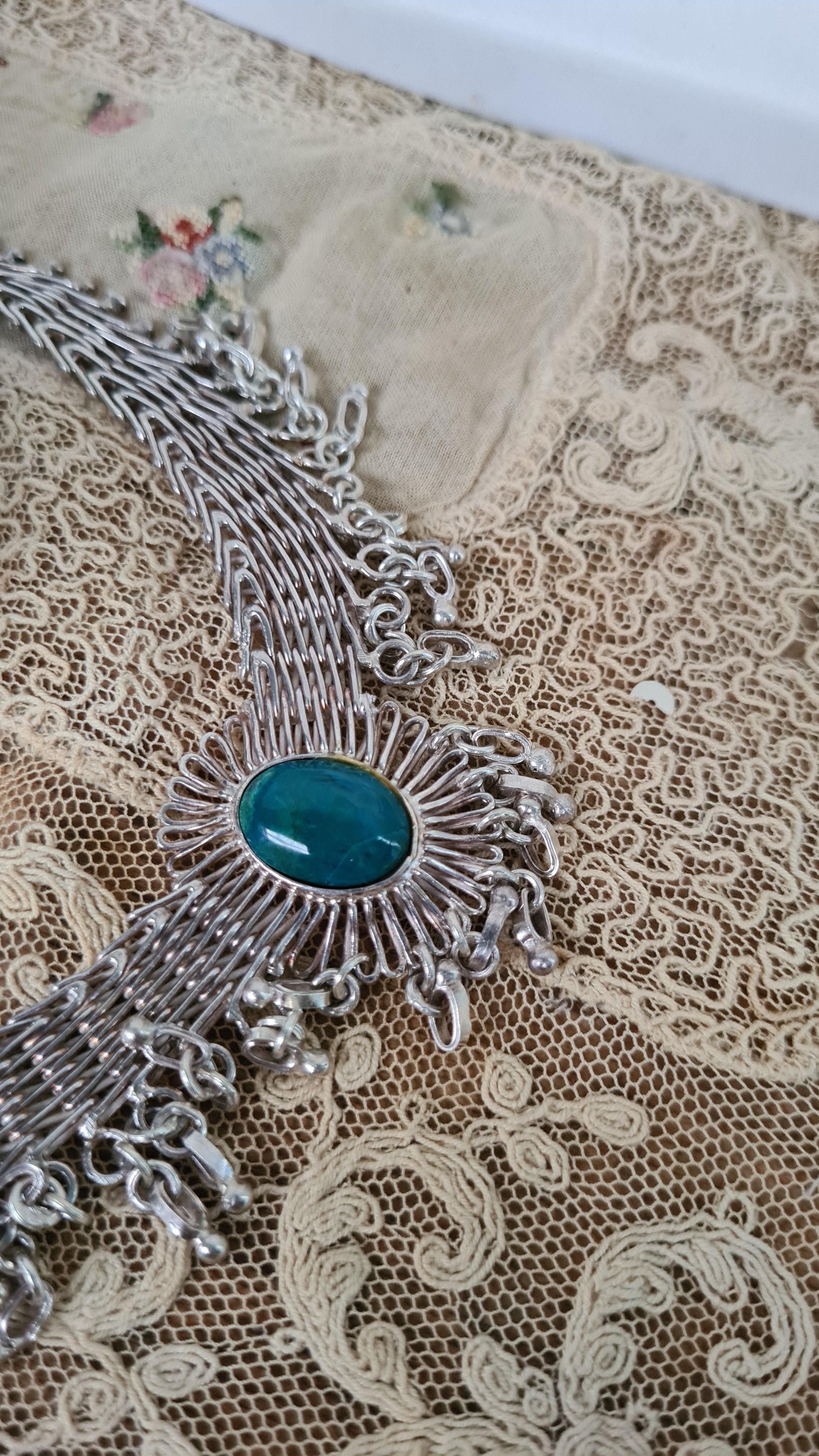 Vintage Art Deco sterling silver fine jewelry set Turquoise stones - Devils the Angel