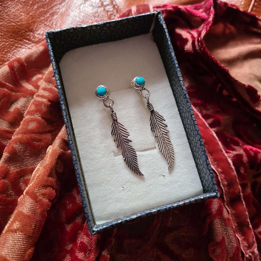 Turquoise and Sterling Silver Feather Earrings