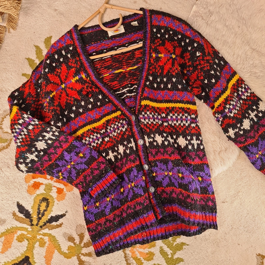 Vintage Cardigan Multicoloured Chunky Knit Size L