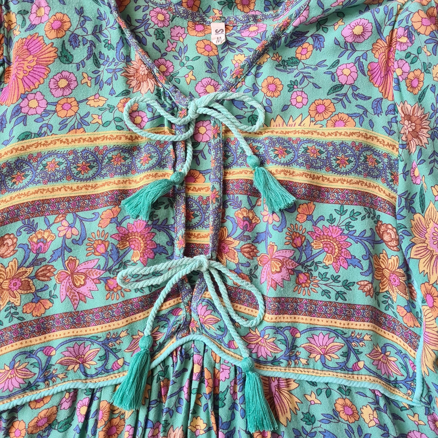 Spell boho Folk town Turquoise floral gown size S & M ORIGINAL RARE
