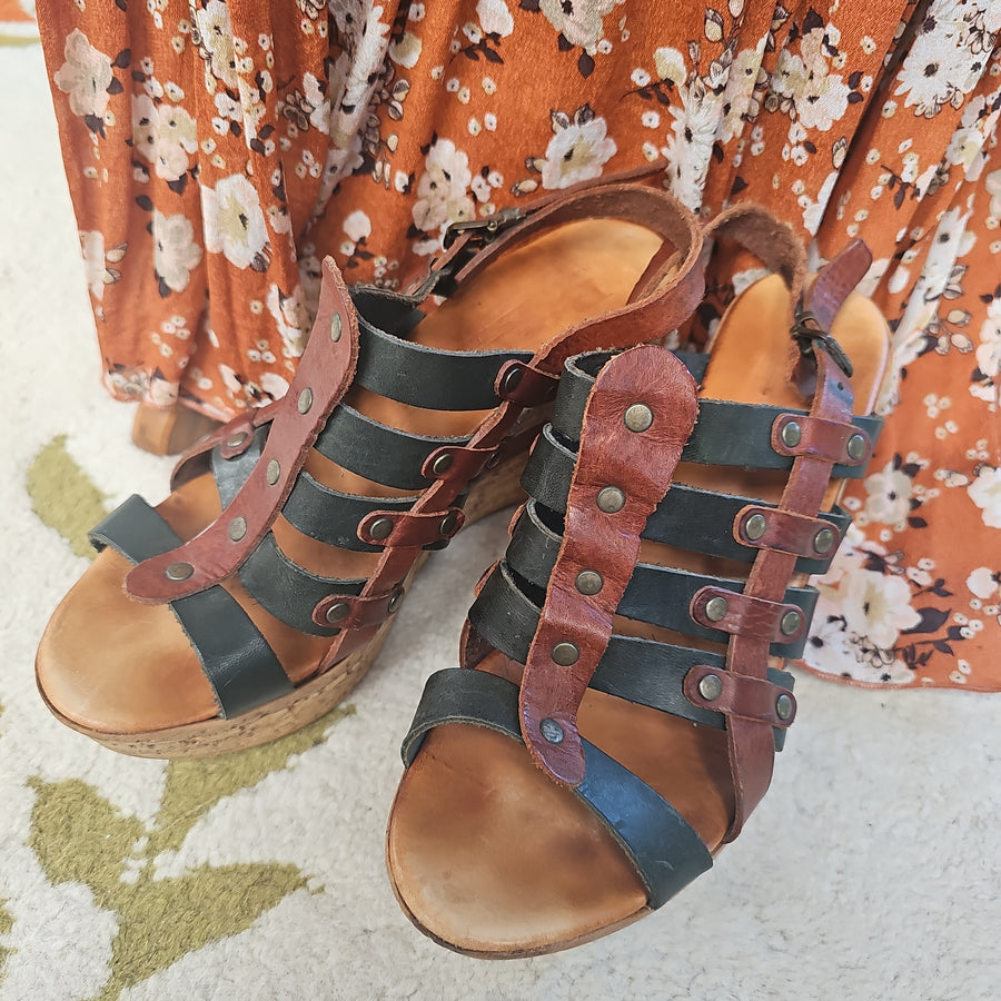 70s LEATHER WEDGES VINTAGE size 39