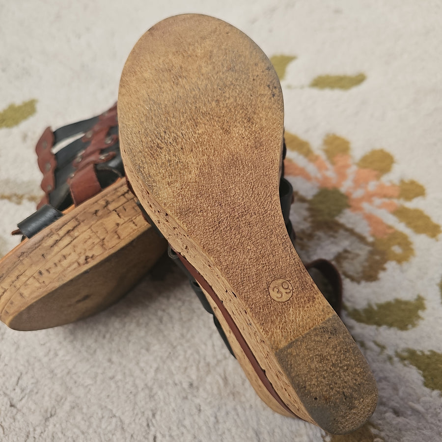 70s LEATHER WEDGES VINTAGE size 39