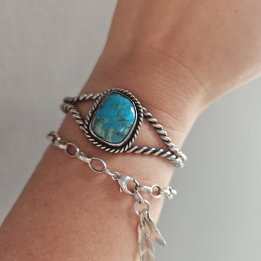 Vintage Twisted Sterling Silver Turquoise Cuff