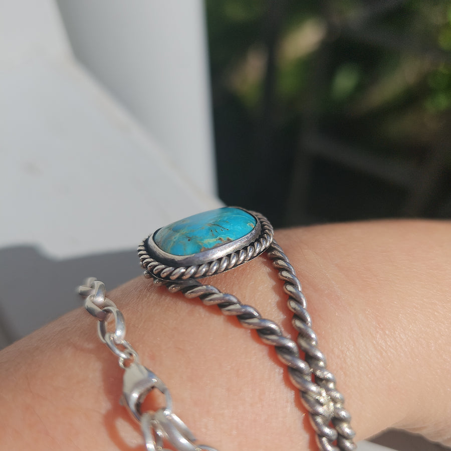 Vintage Twisted Sterling Silver Turquoise Cuff