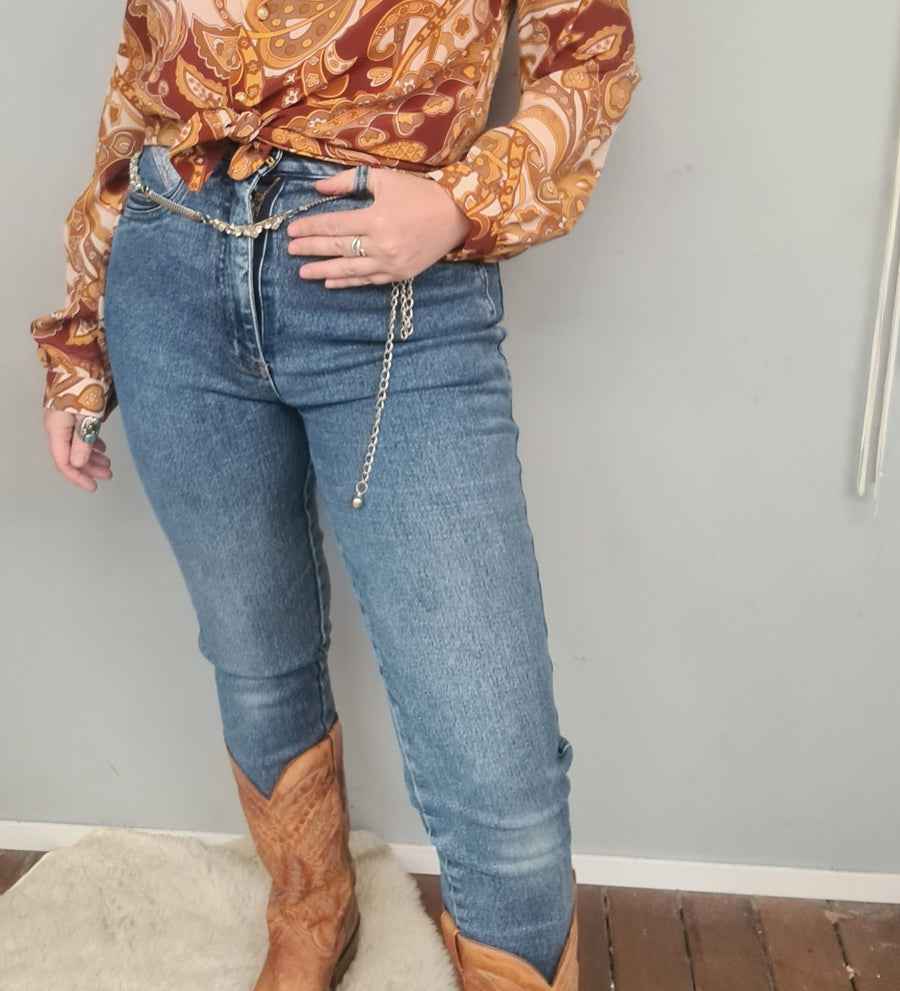 OKE Vintage 80s Rare Womens high waist Denim Blue Jeans Size 11