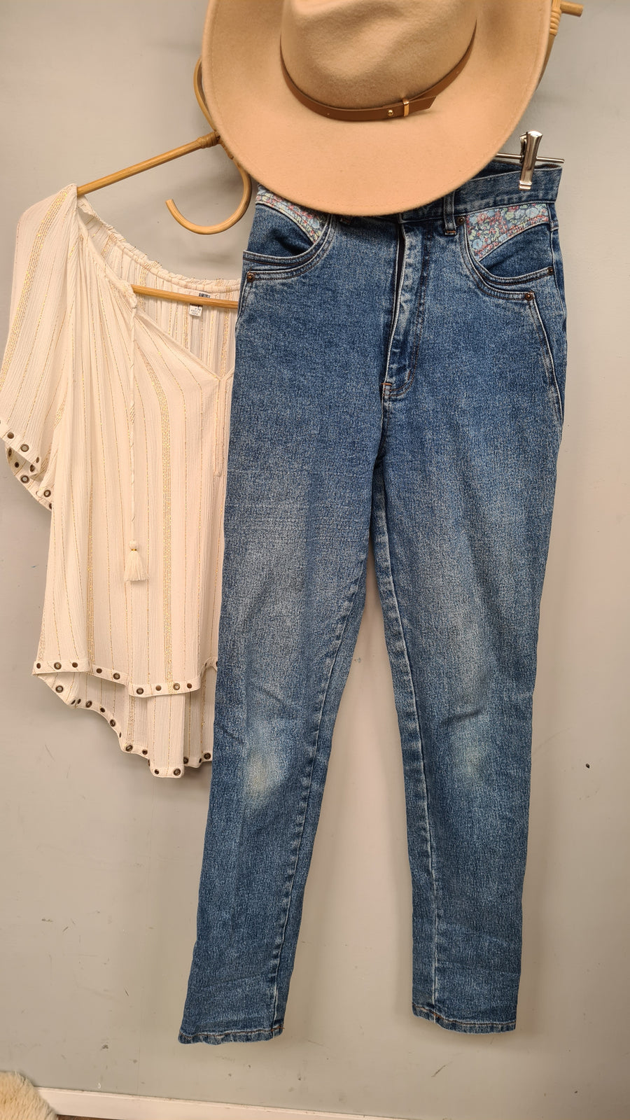 OKE vintage années 80 Rare Femmes taille haute Denim Blue Jeans Taille 10