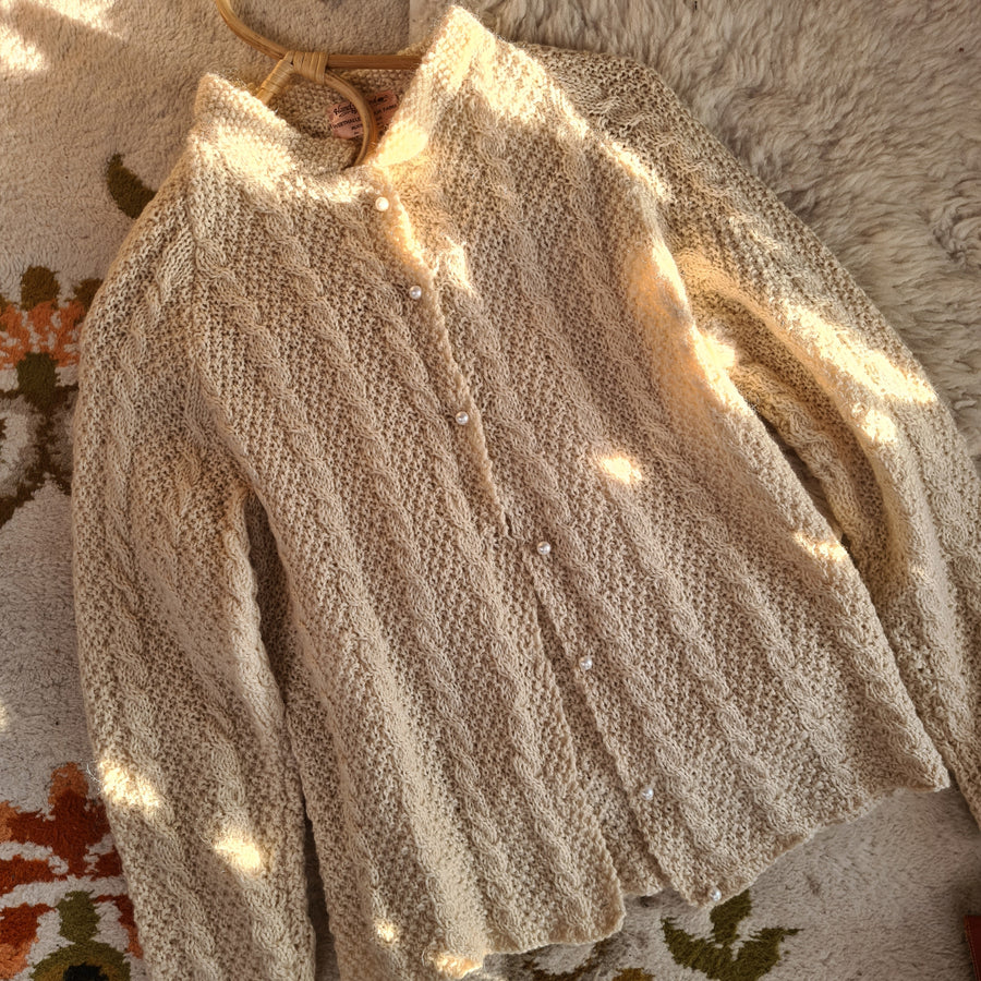 Vintage Hand-Knitted Weethalle Mohair Farm Cream Cardigan S/M 8/12