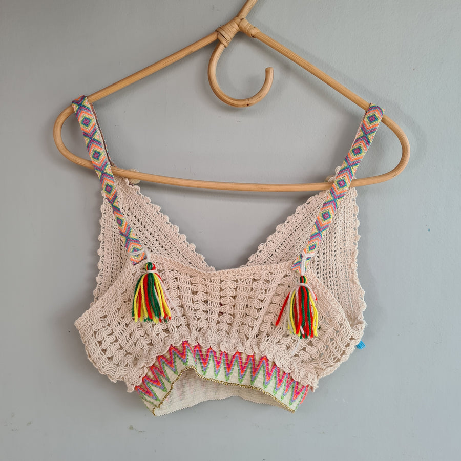 Vintage Retro Hippy  Bo Ho Crochet  Crop Top - Size Small